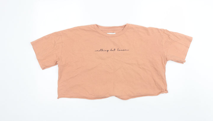 Topshop Womens Orange  Cotton Basic T-Shirt Size 10 Round Neck - Cropped