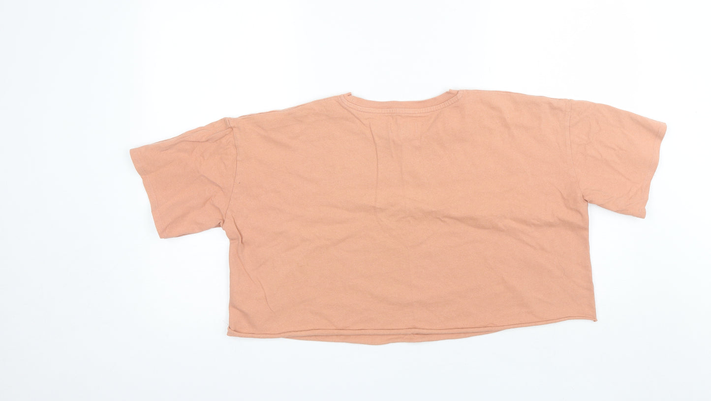 Topshop Womens Orange  Cotton Basic T-Shirt Size 10 Round Neck - Cropped