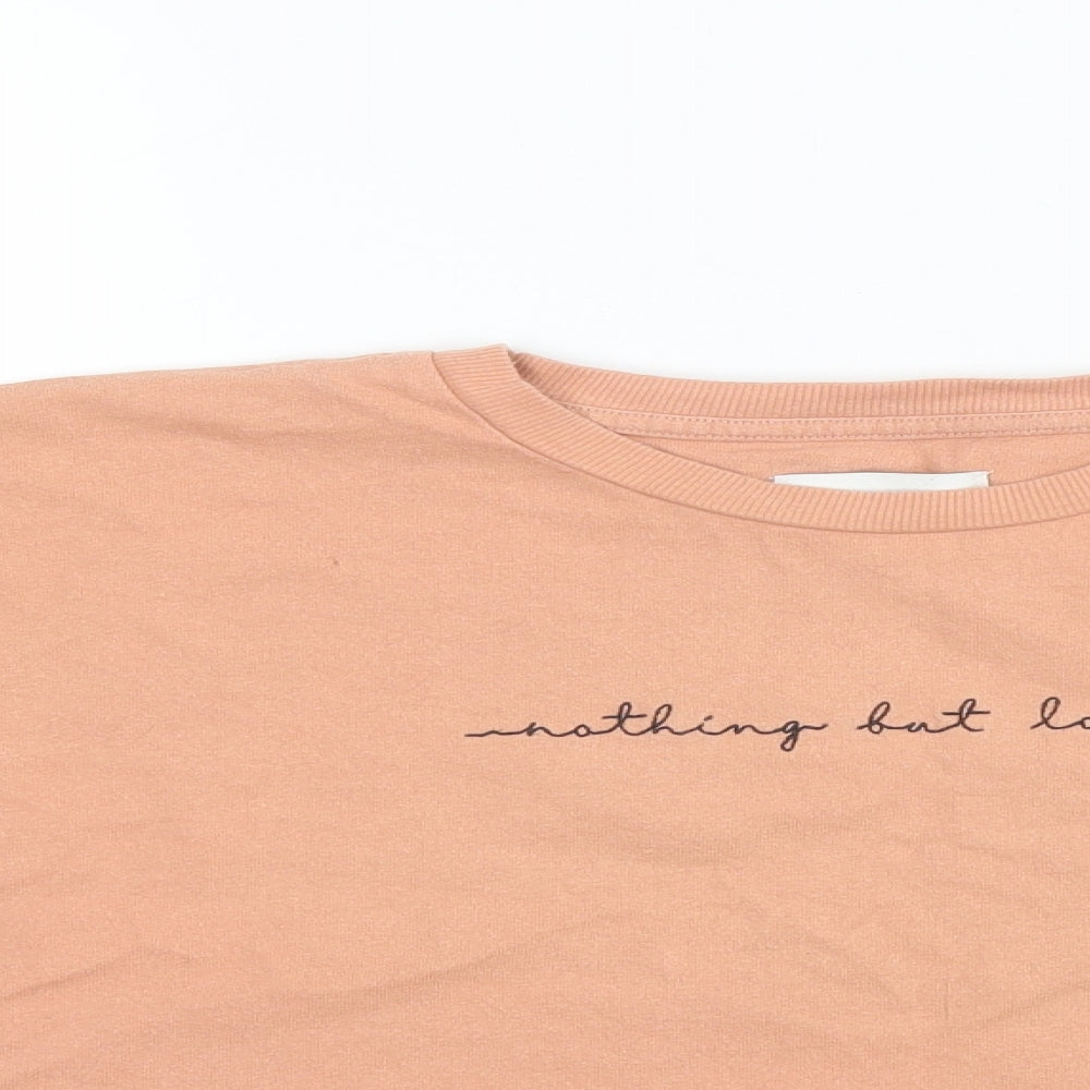 Topshop Womens Orange  Cotton Basic T-Shirt Size 10 Round Neck - Cropped