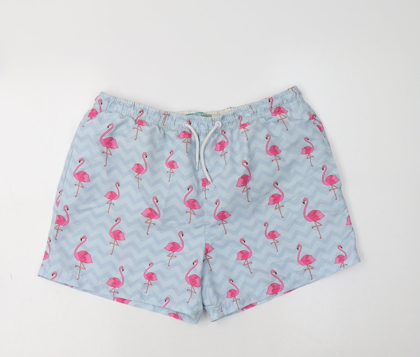 Primark Mens Blue Geometric Polyester Bermuda Shorts Size M L6 in Regular  - Flamingo Print