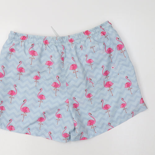 Primark Mens Blue Geometric Polyester Bermuda Shorts Size M L6 in Regular  - Flamingo Print