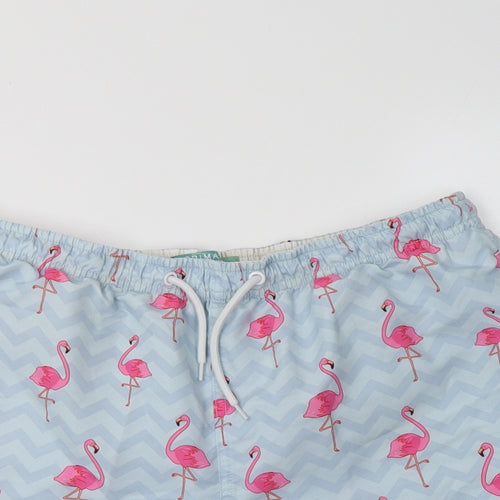 Primark Mens Blue Geometric Polyester Bermuda Shorts Size M L6 in Regular  - Flamingo Print