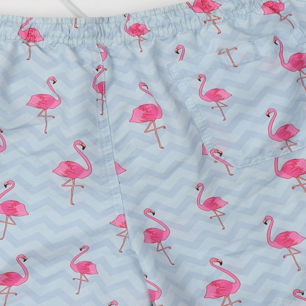 Primark Mens Blue Geometric Polyester Bermuda Shorts Size M L6 in Regular  - Flamingo Print