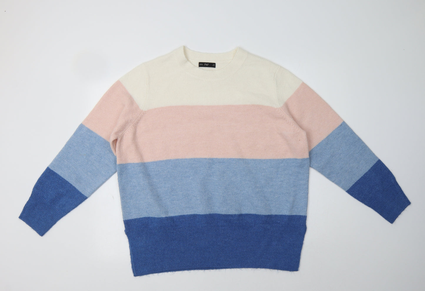 F&F Womens Multicoloured Crew Neck Striped Acrylic Pullover Jumper Size 18