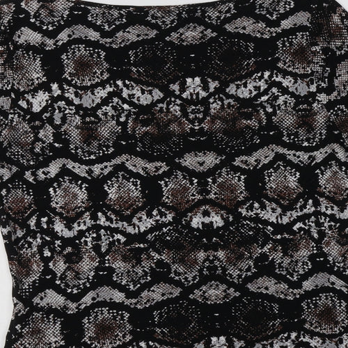 M&S Womens Black Animal Print Viscose Basic Blouse Size 12 Boat Neck