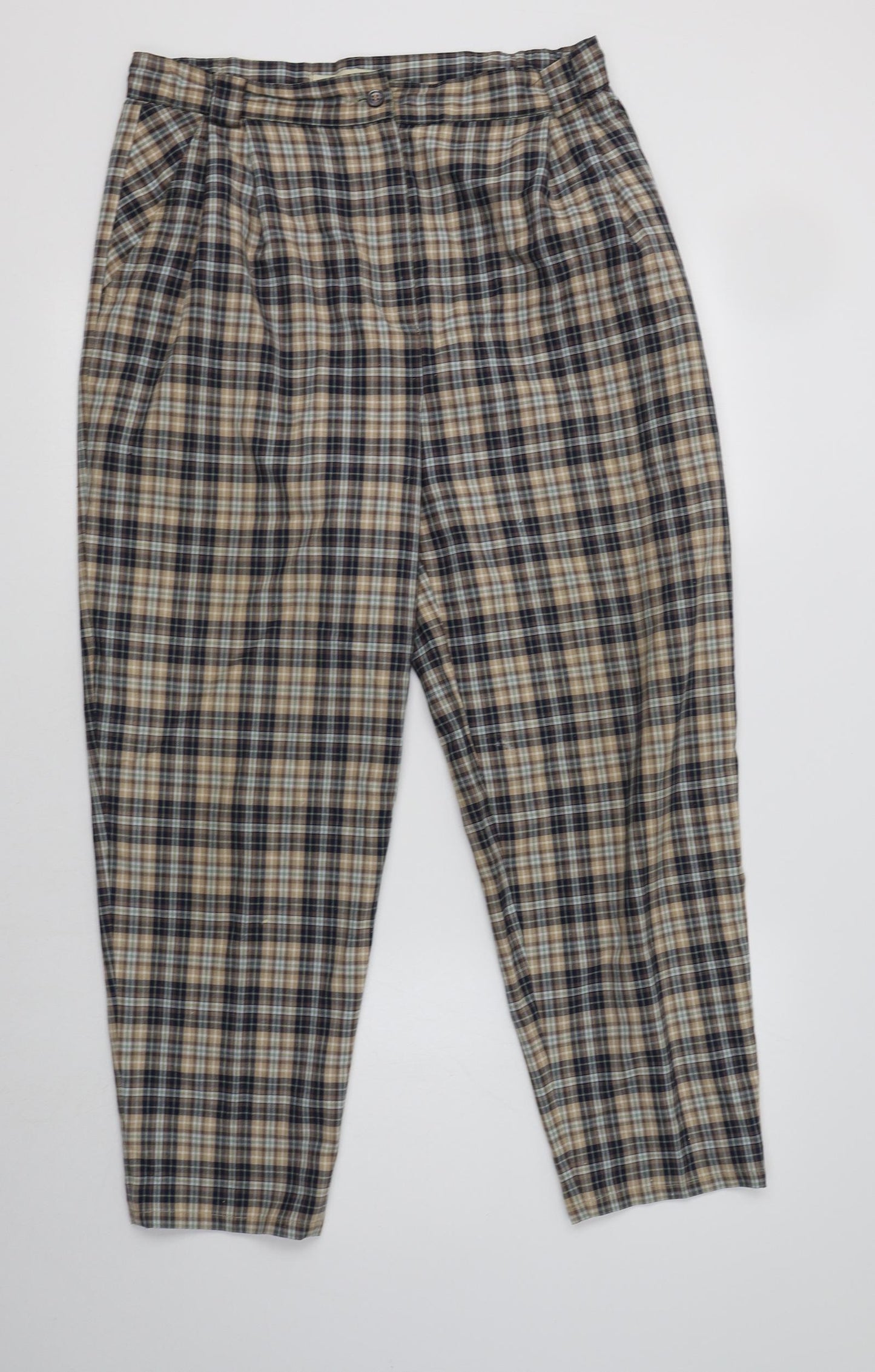 Alice Collins Womens Beige Check Polyester Trousers  Size 14 L29 in Regular