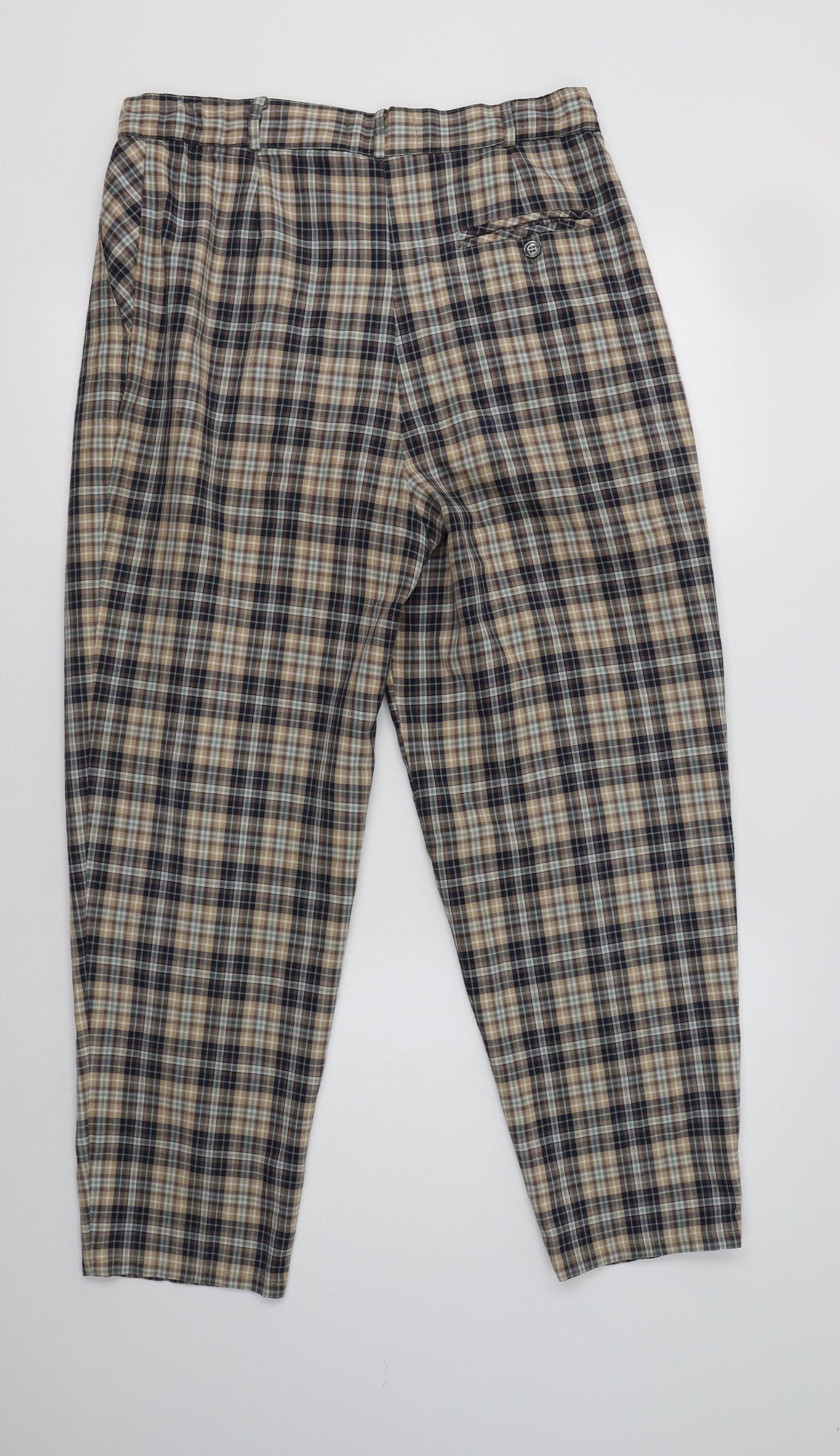 Alice Collins Womens Beige Check Polyester Trousers  Size 14 L29 in Regular