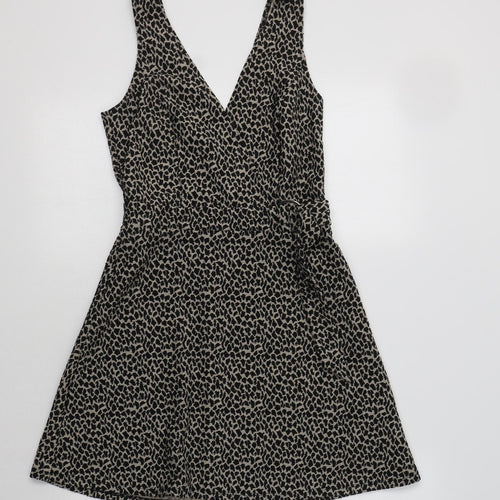 Miss Selfridge Womens Beige Animal Print Polyester Fit & Flare  Size 8  V-Neck