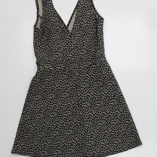 Miss Selfridge Womens Beige Animal Print Polyester Fit & Flare  Size 8  V-Neck