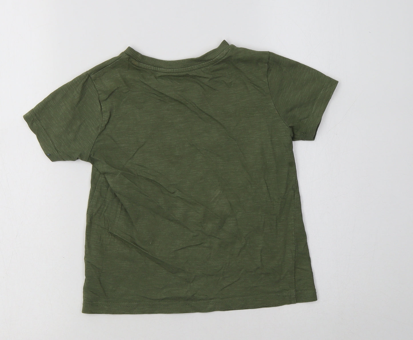 F&F Boys Green  Cotton Basic T-Shirt Size 5-6 Years Crew Neck  - Dino