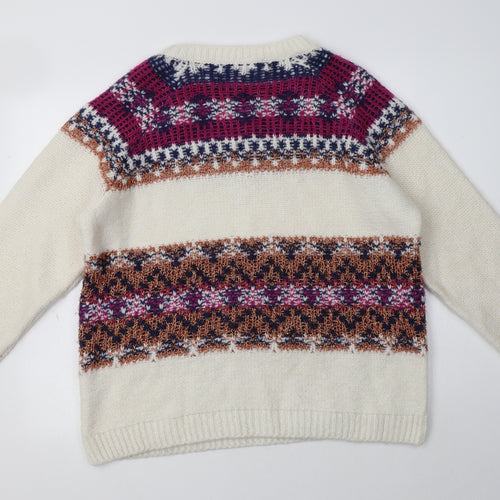George Womens Ivory Crew Neck Fair Isle Acrylic Pullover Jumper Size 20