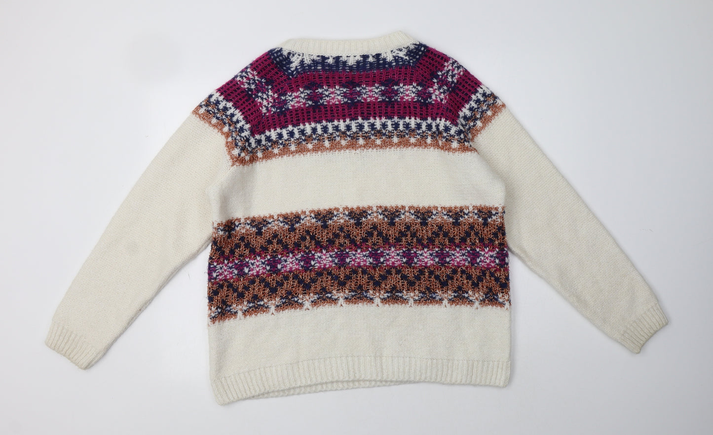 George Womens Ivory Crew Neck Fair Isle Acrylic Pullover Jumper Size 20