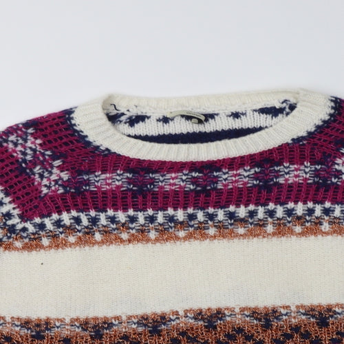 George Womens Ivory Crew Neck Fair Isle Acrylic Pullover Jumper Size 20