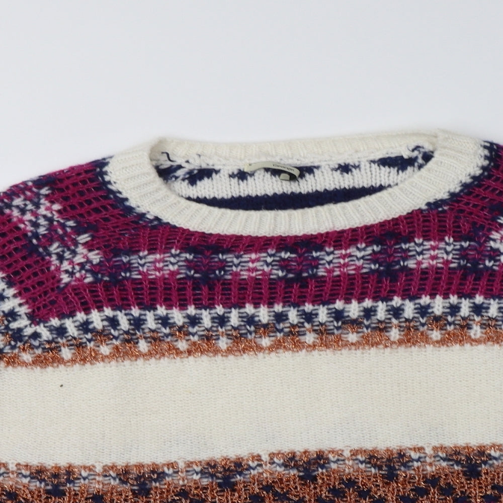 George Womens Ivory Crew Neck Fair Isle Acrylic Pullover Jumper Size 20