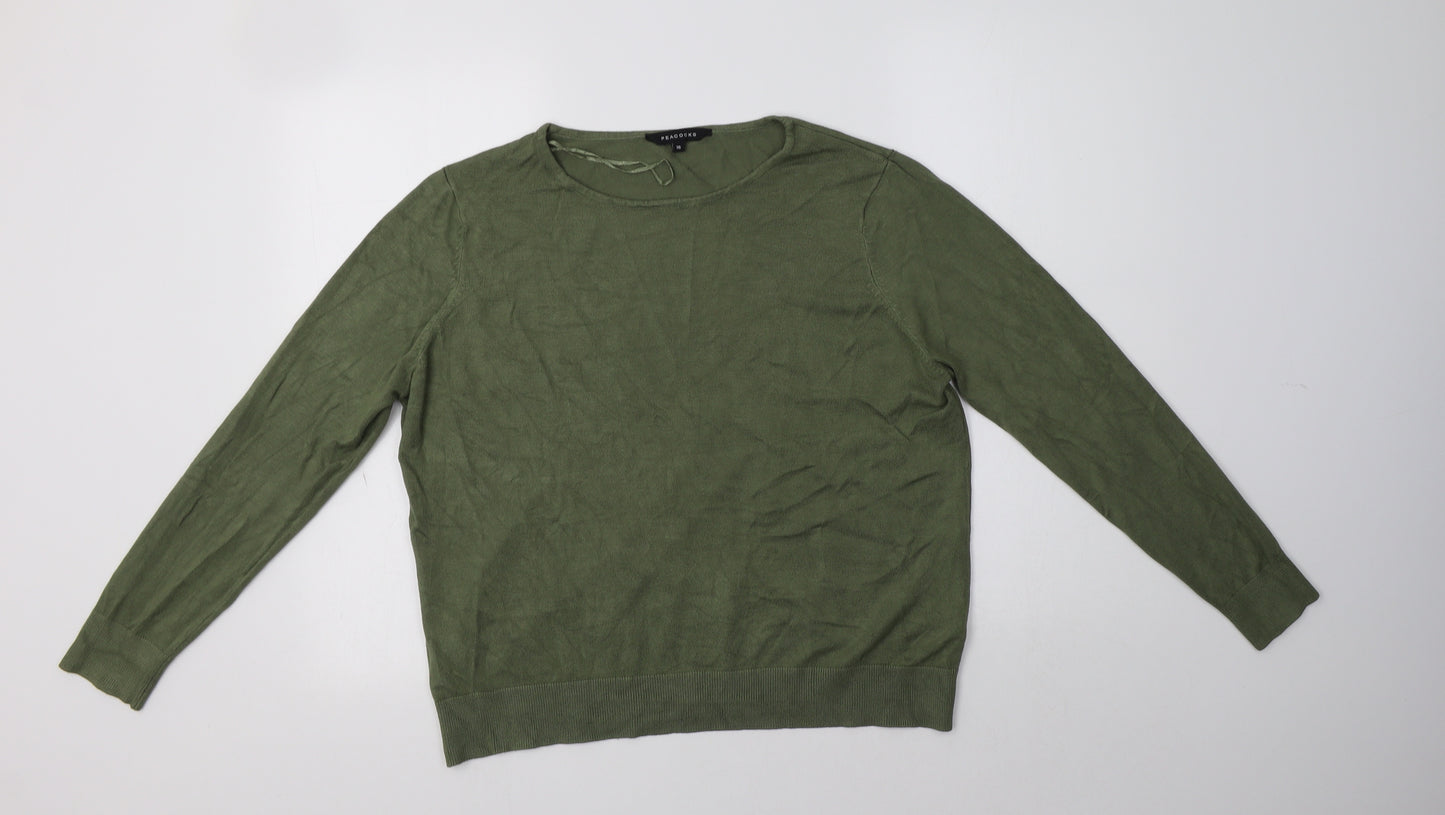 Peacocs Womens Green Crew Neck  Viscose Pullover Jumper Size 16