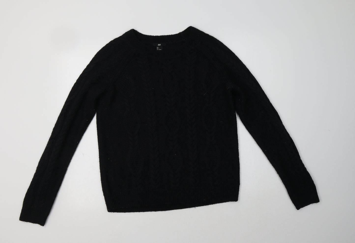 H&M Womens Black Crew Neck  Acrylic Pullover Jumper Size L