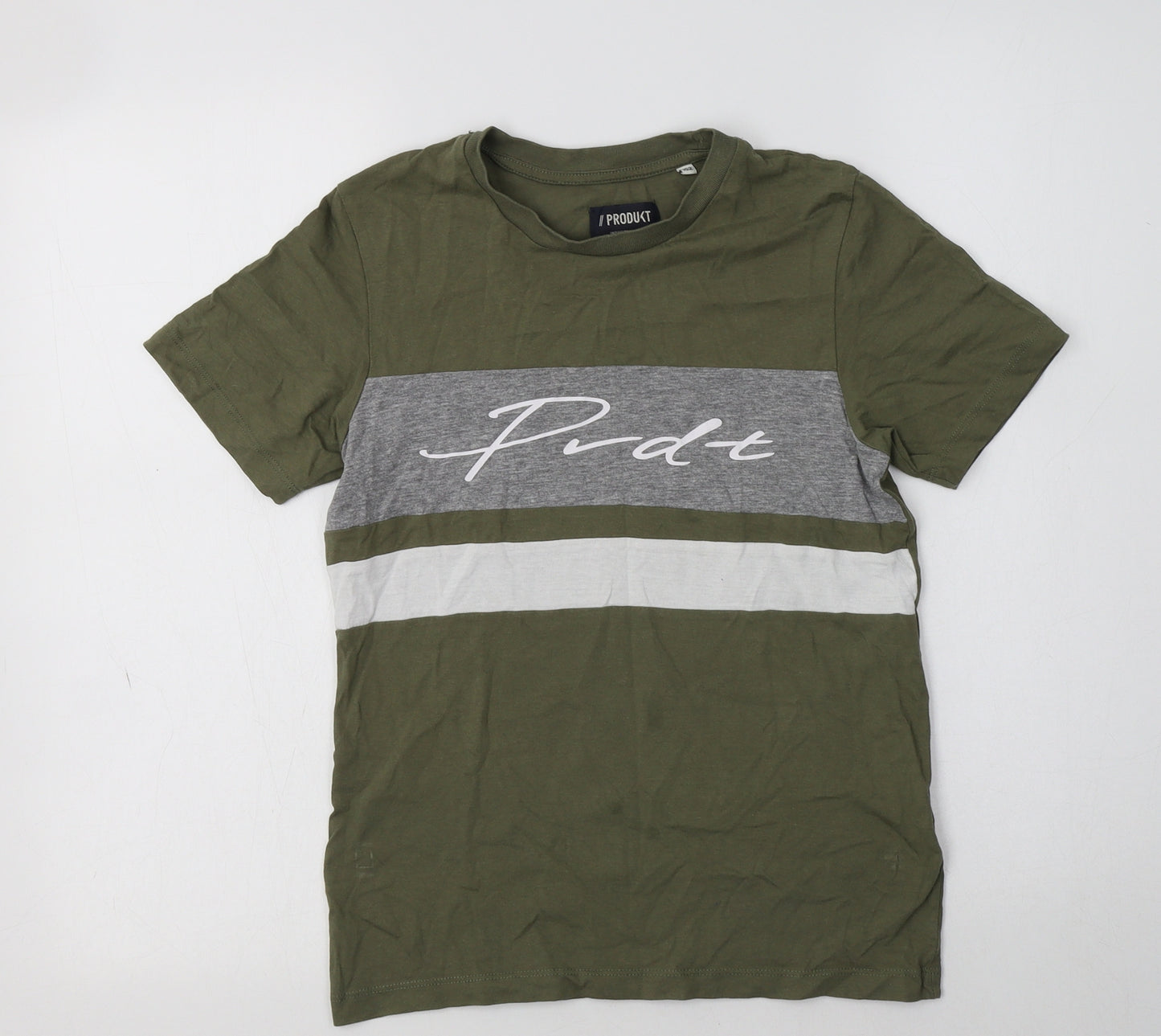 Produkt Boys Green Striped Cotton Basic T-Shirt Size 12 Years Crew Neck