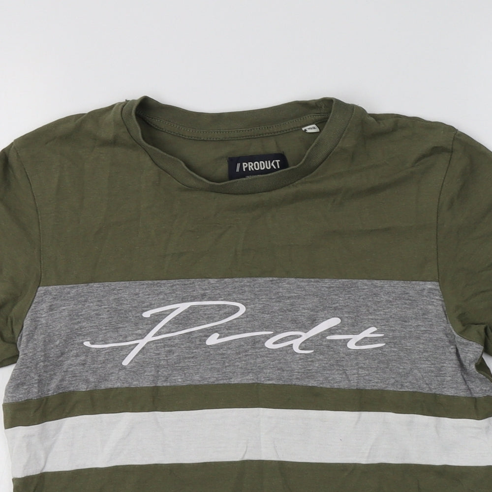 Produkt Boys Green Striped Cotton Basic T-Shirt Size 12 Years Crew Neck