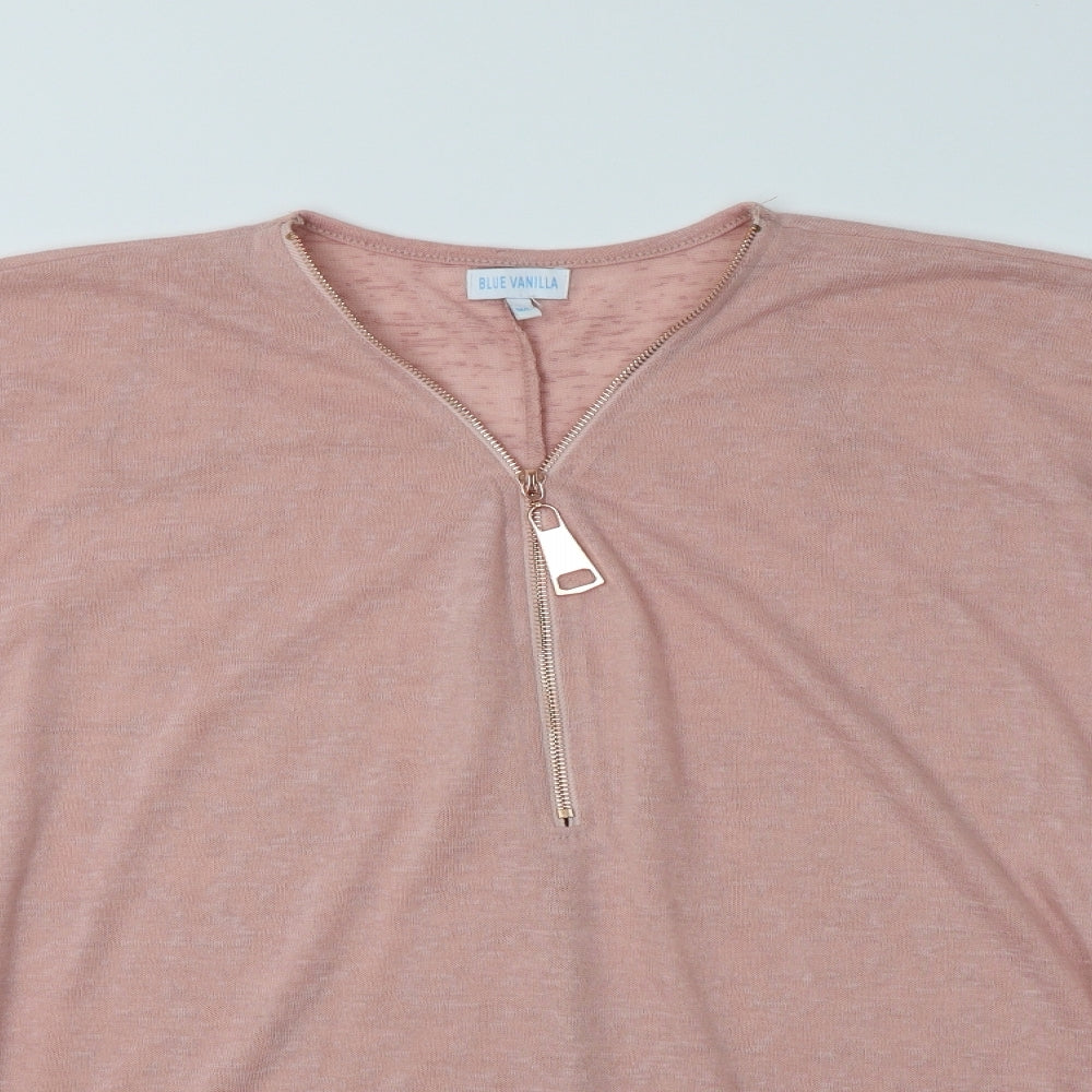 Blue Vanilla Womens Pink V-Neck  Polyester Pullover Jumper Size L