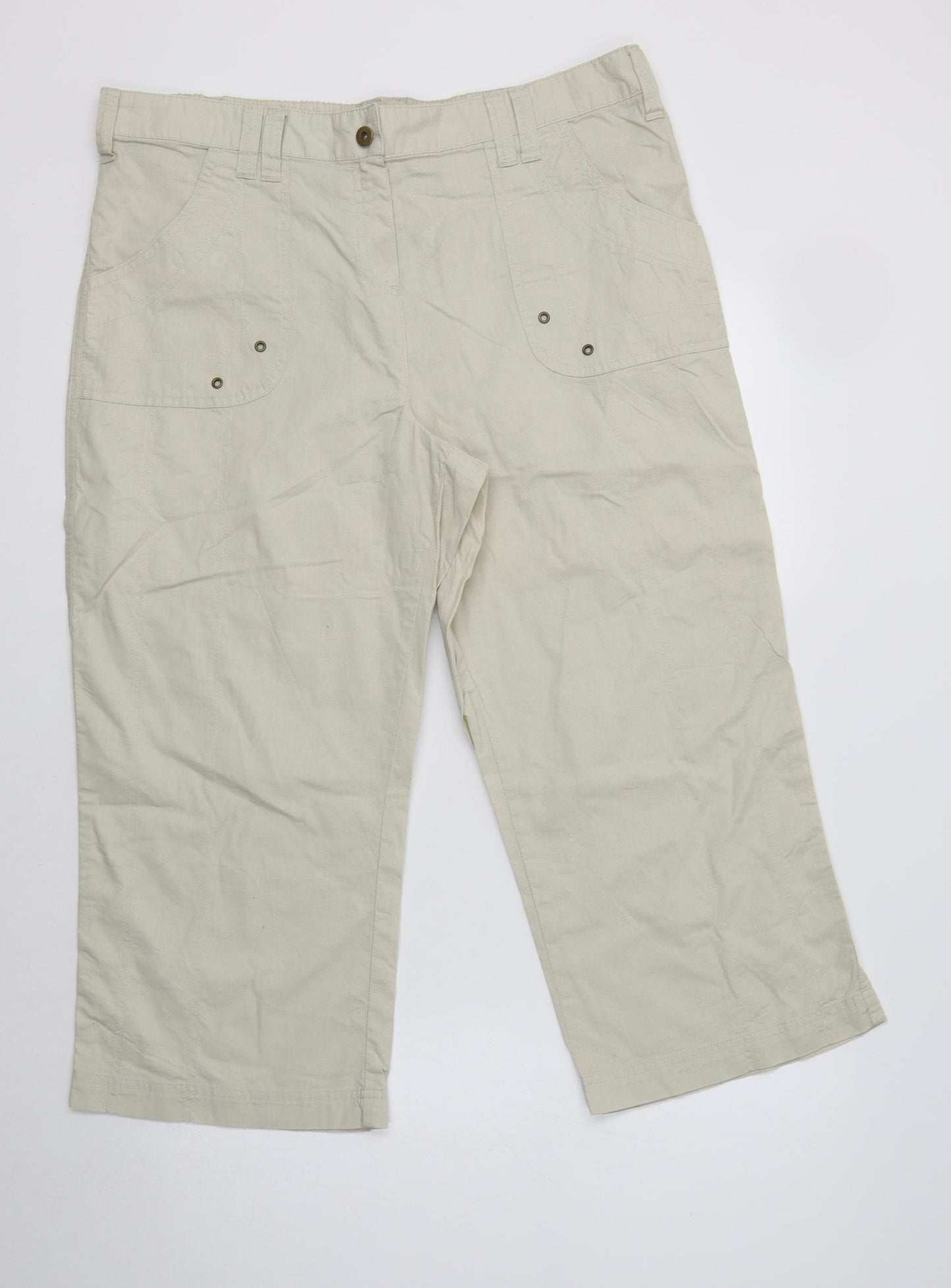 BHS Womens Beige  Cotton Cropped Trousers Size 16 L23 in Regular