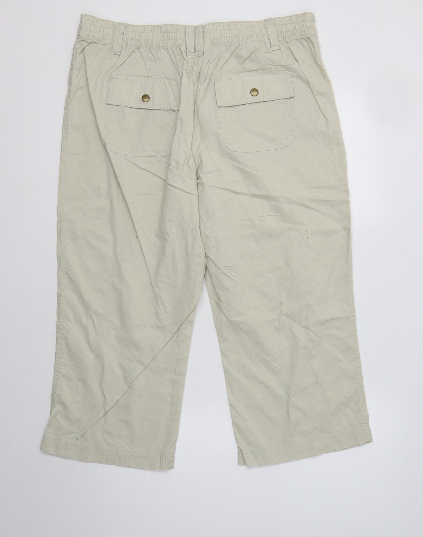 BHS Womens Beige  Cotton Cropped Trousers Size 16 L23 in Regular
