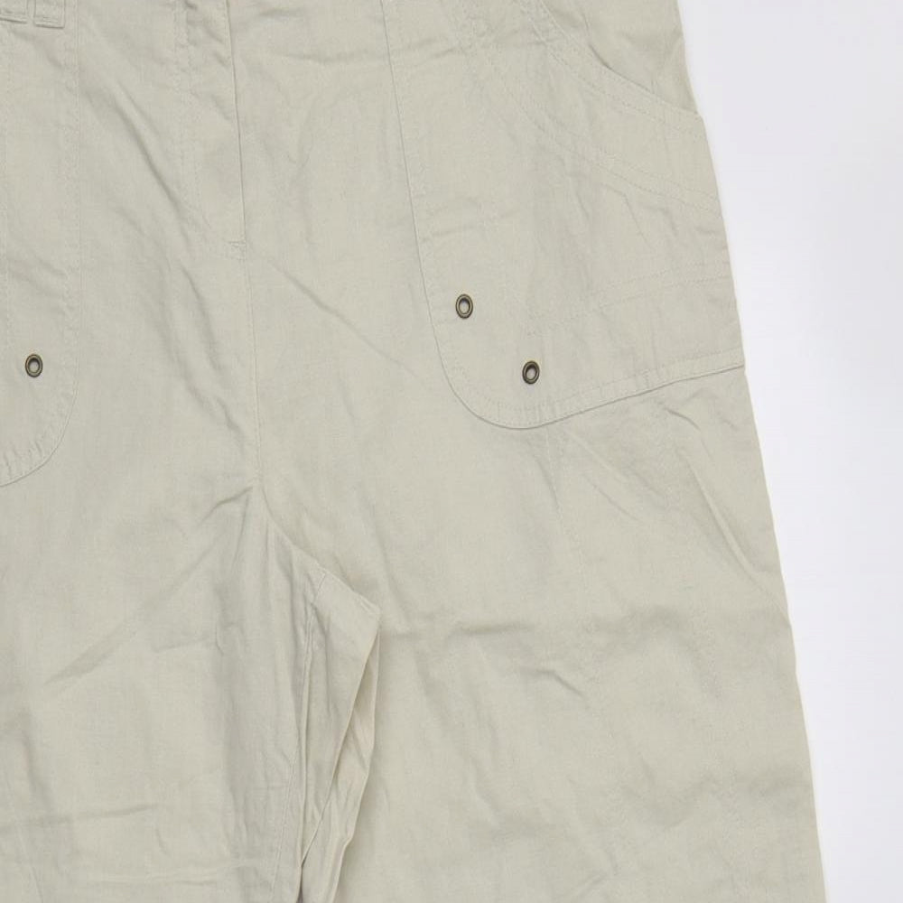 BHS Womens Beige  Cotton Cropped Trousers Size 16 L23 in Regular