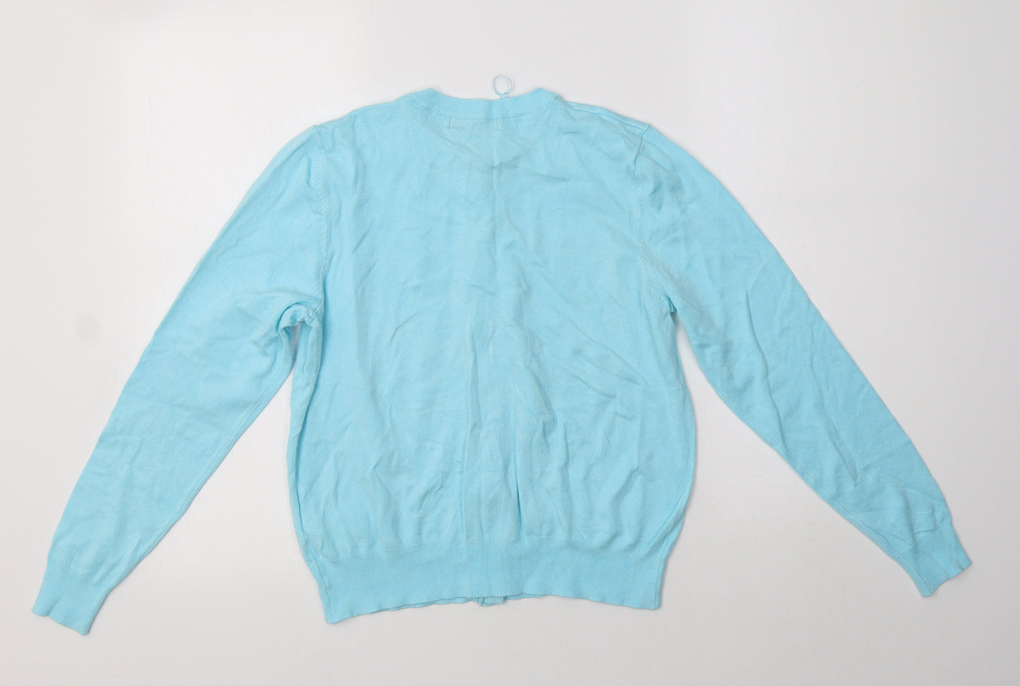 M&S Womens Blue Crew Neck  Viscose Cardigan Jumper Size 14
