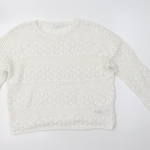 Primark Womens White Crew Neck  Polyester Pullover Jumper Size M