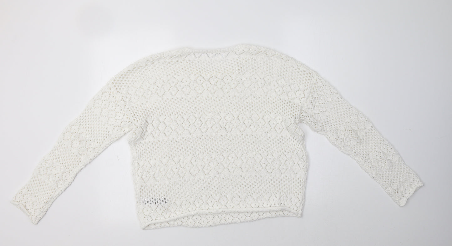 Primark Womens White Crew Neck  Polyester Pullover Jumper Size M