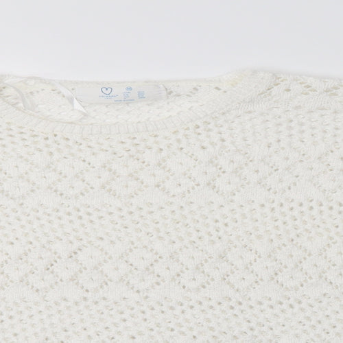 Primark Womens White Crew Neck  Polyester Pullover Jumper Size M