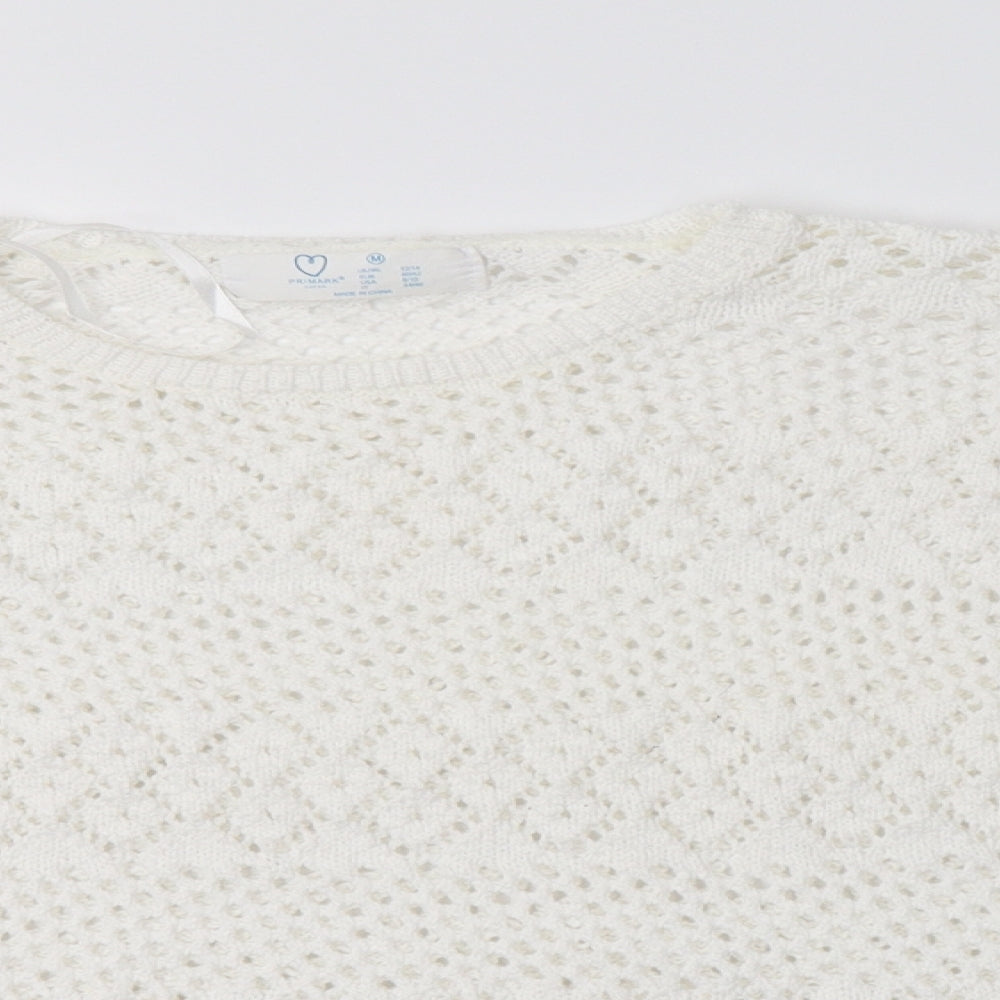 Primark Womens White Crew Neck  Polyester Pullover Jumper Size M