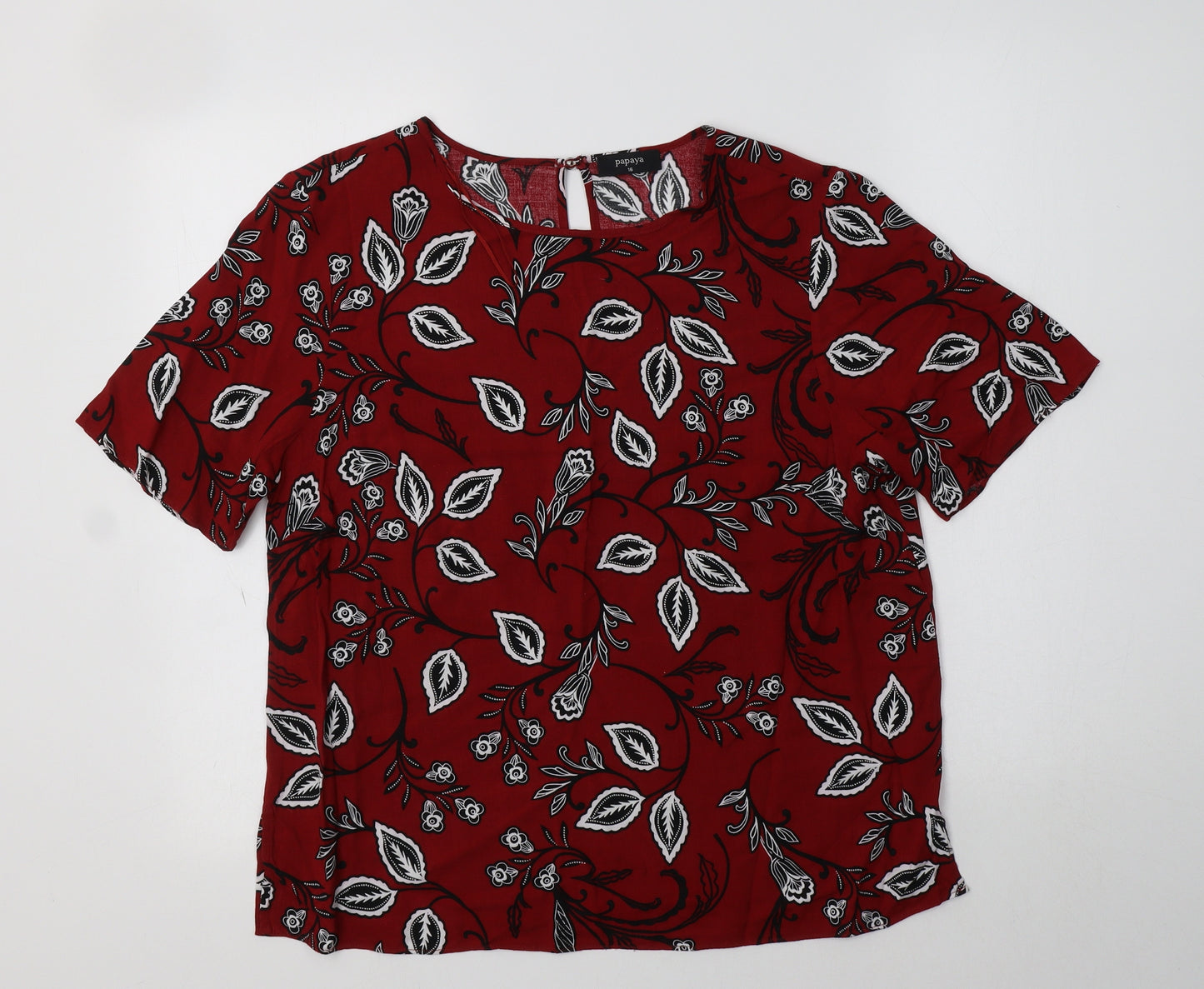 Papaya Womens Red Floral Viscose Basic Blouse Size 16 Crew Neck