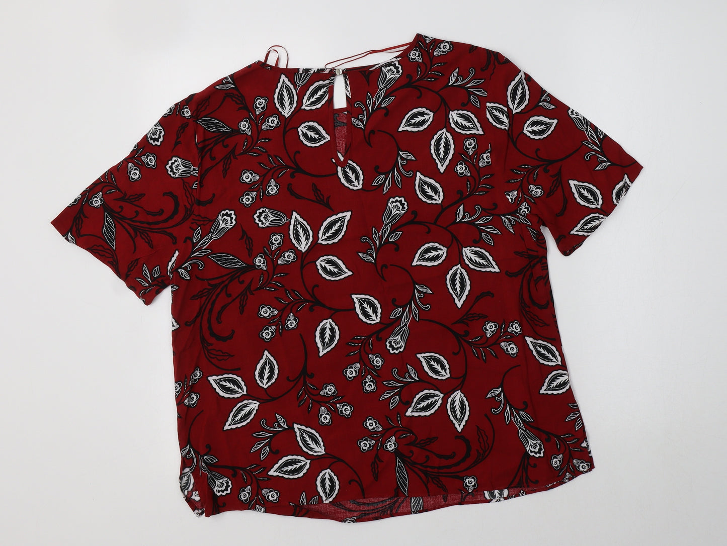 Papaya Womens Red Floral Viscose Basic Blouse Size 16 Crew Neck