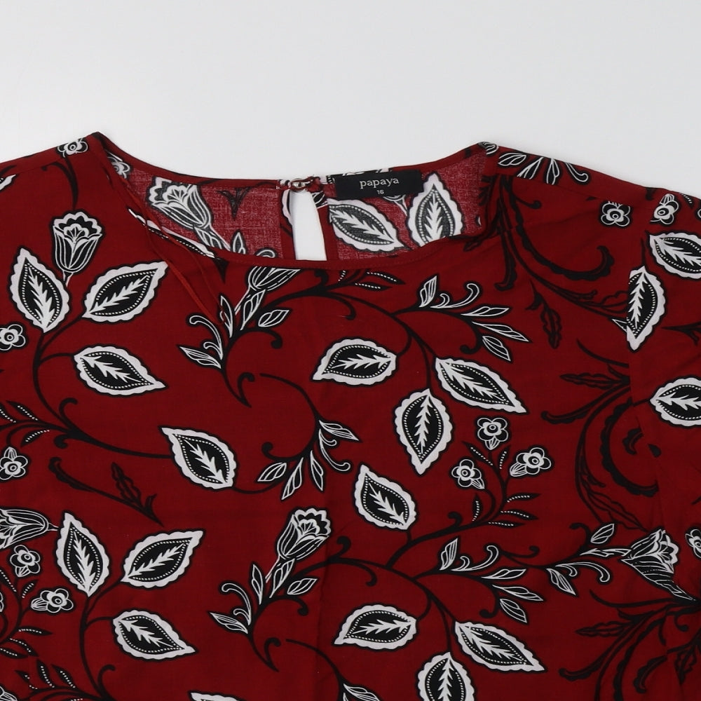 Papaya Womens Red Floral Viscose Basic Blouse Size 16 Crew Neck