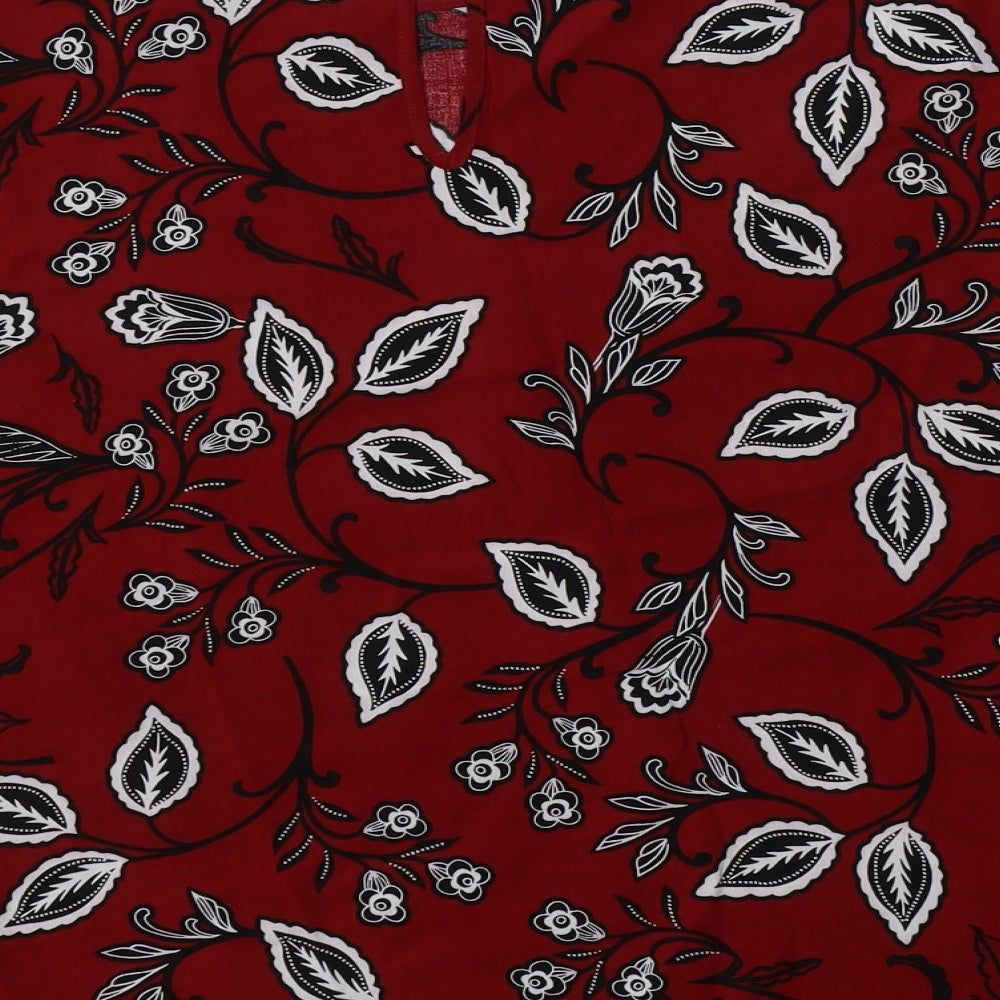 Papaya Womens Red Floral Viscose Basic Blouse Size 16 Crew Neck