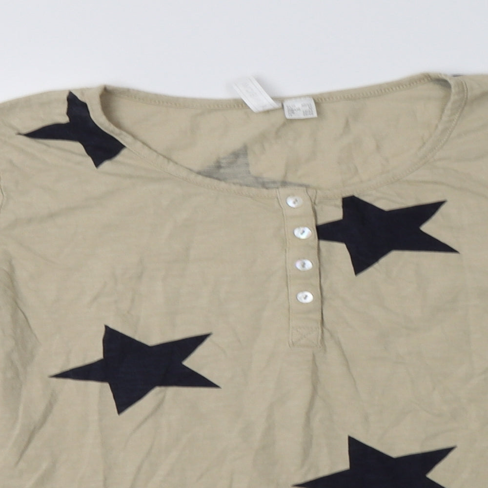 Rainbow Womens Beige Geometric Cotton Top Pyjama Top Size M   - Star Print