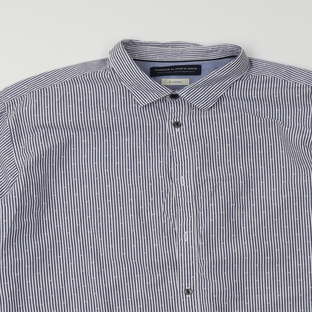 JACK & JONES Mens Blue Striped Cotton  Dress Shirt Size XL Collared