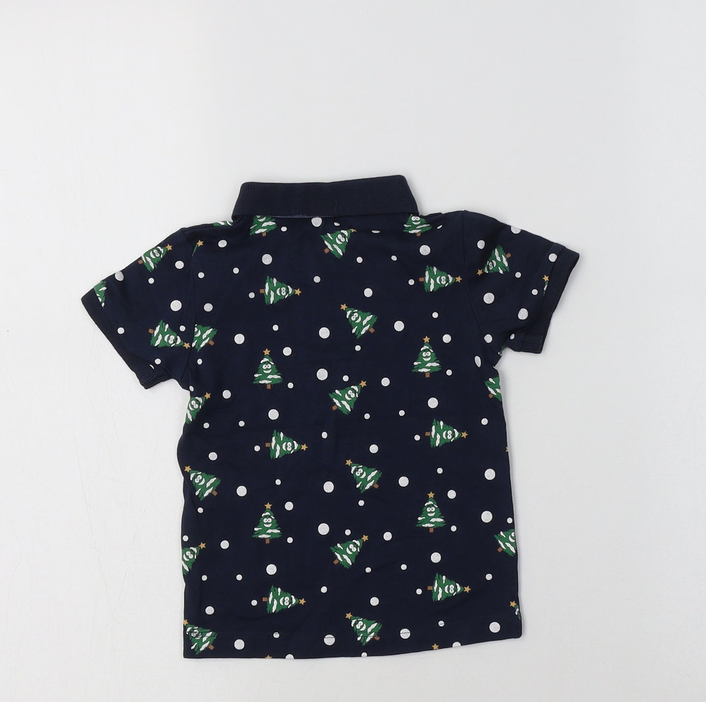Matalan Baby Blue Polka Dot Cotton Basic Polo Size 6-9 Months Collared  - Christmas Tree Print