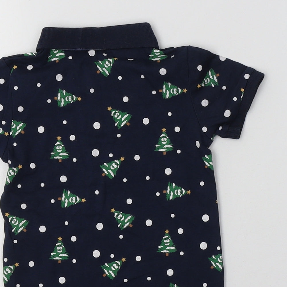 Matalan Baby Blue Polka Dot Cotton Basic Polo Size 6-9 Months Collared  - Christmas Tree Print