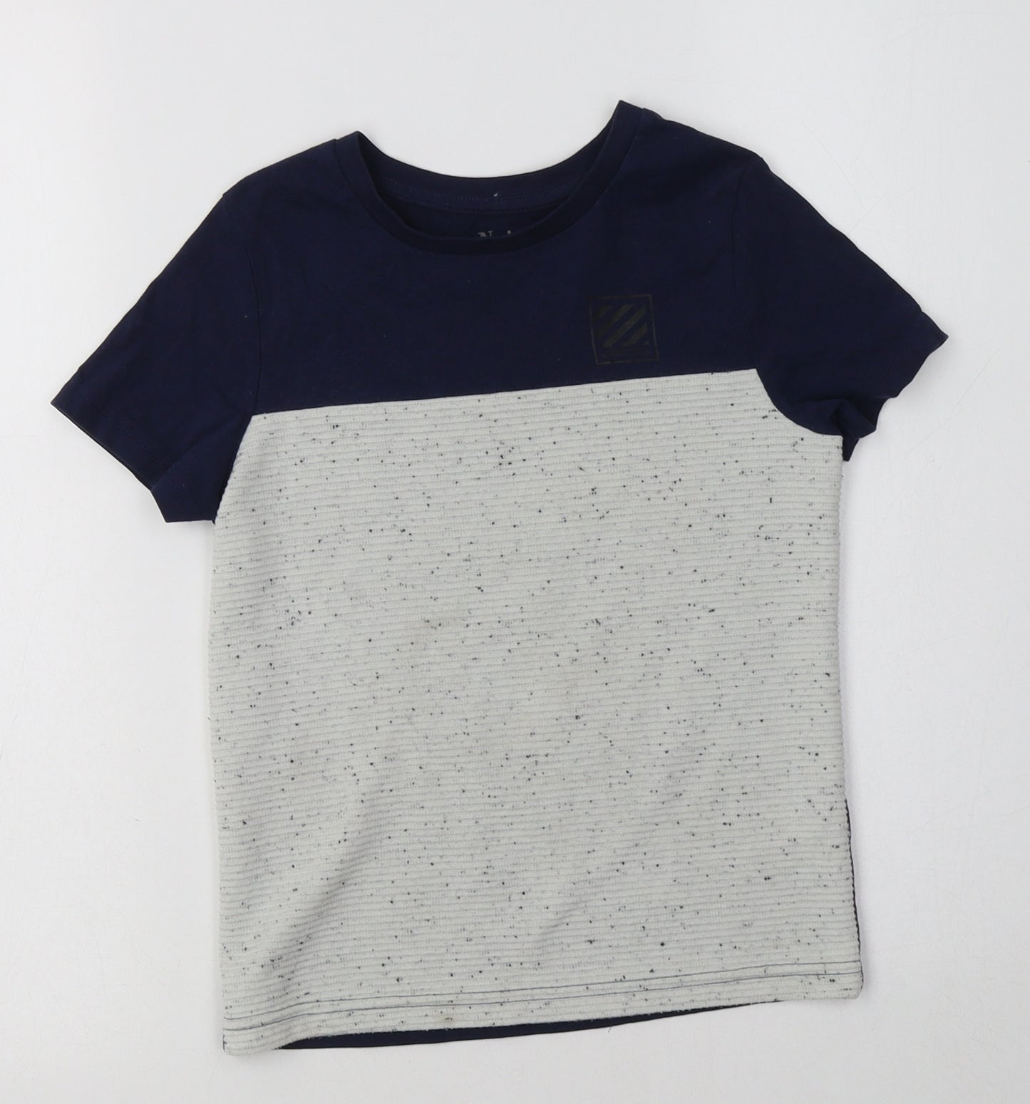 Nutmeg Boys Blue Colourblock Cotton Basic T-Shirt Size 6-7 Years Crew Neck
