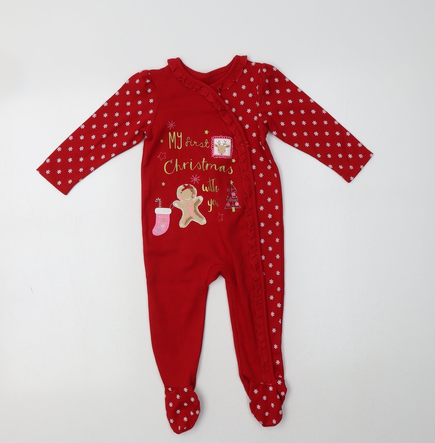 George Baby Red Geometric Cotton Babygrow One-Piece Size 9-12 Months   - Christmas