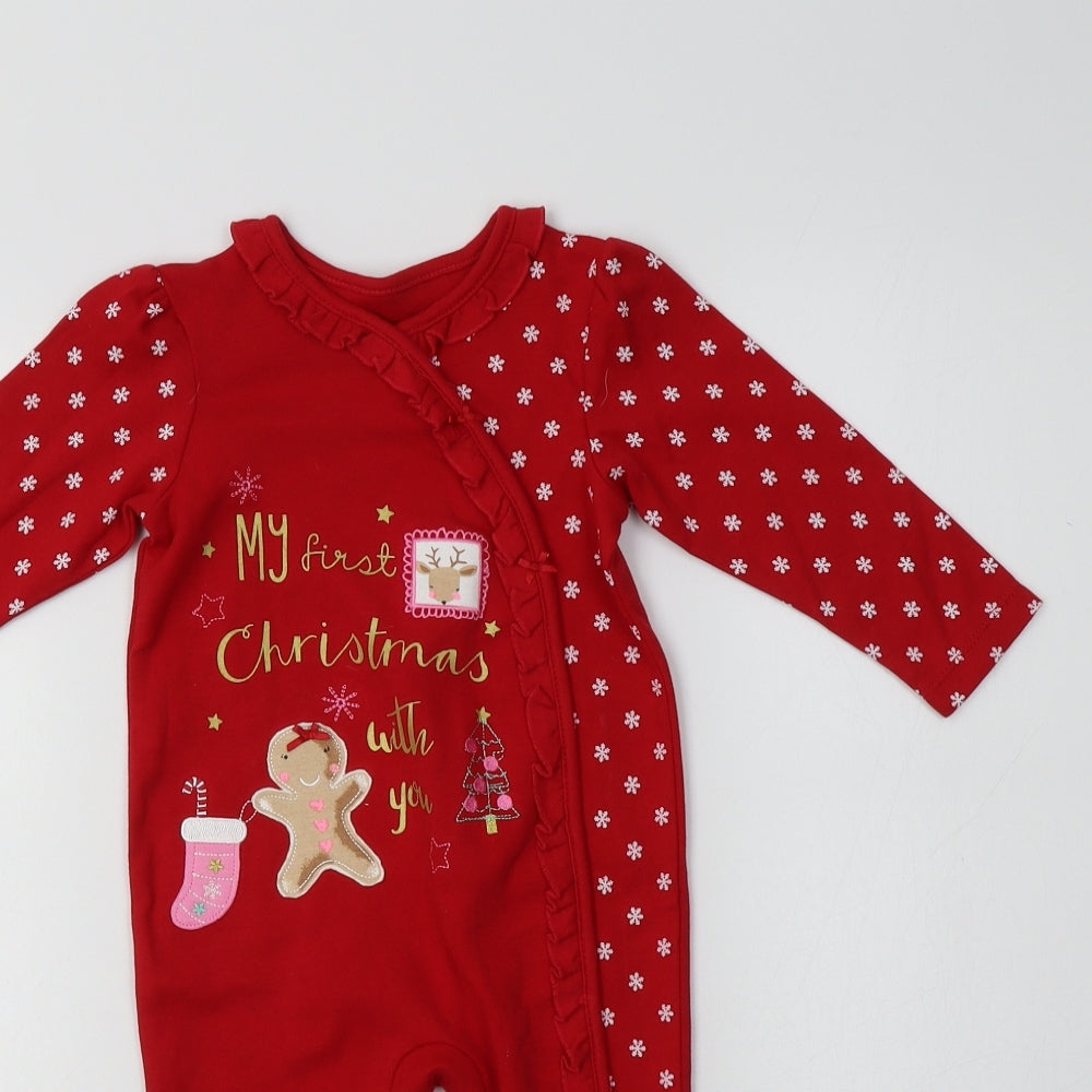 George Baby Red Geometric Cotton Babygrow One-Piece Size 9-12 Months   - Christmas