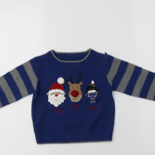 Mothercare Baby Blue Striped Acrylic Pullover Jumper Size 12-18 Months   - Christmas Jumper