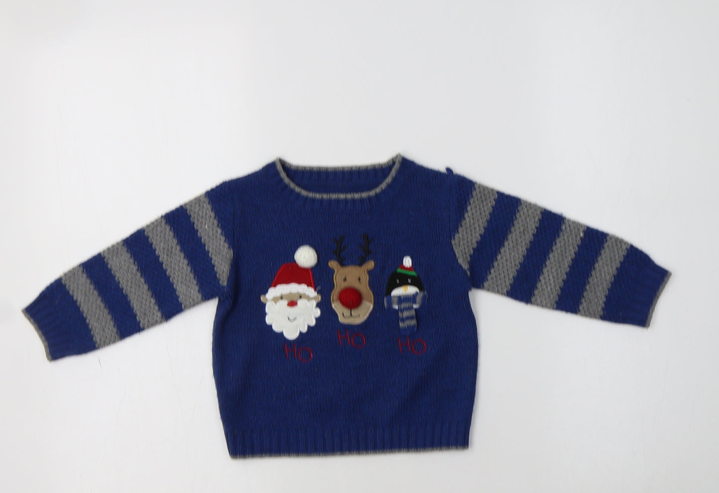 Mothercare Baby Blue Striped Acrylic Pullover Jumper Size 12-18 Months   - Christmas Jumper