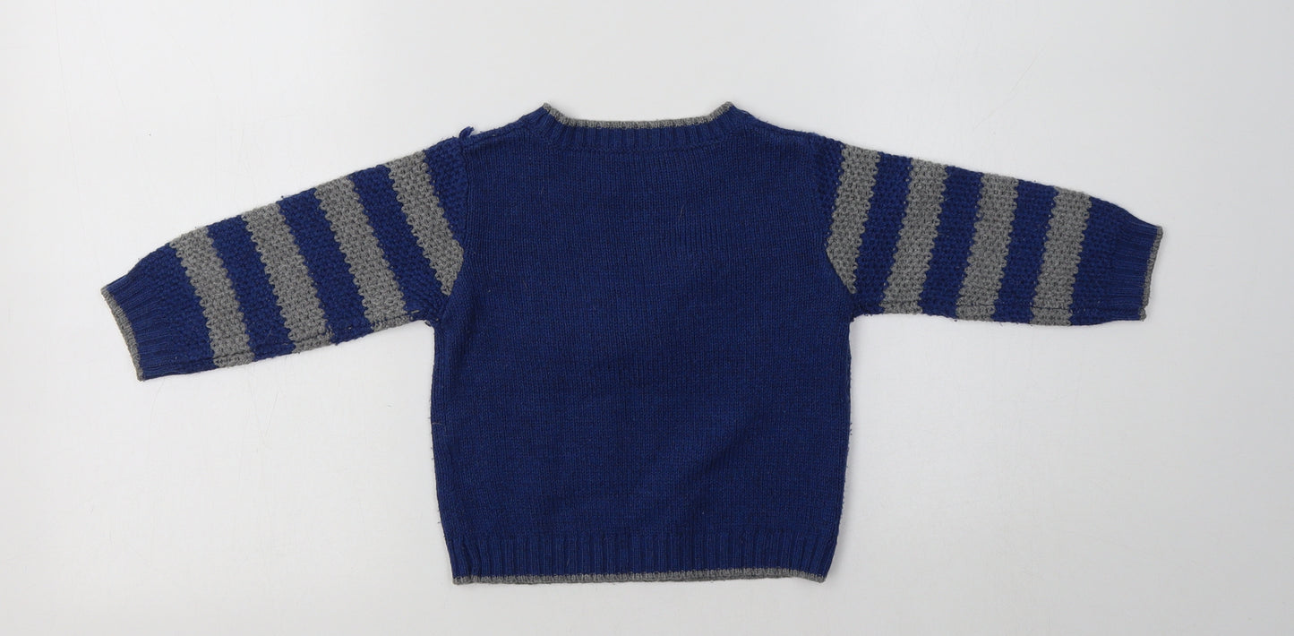 Mothercare Baby Blue Striped Acrylic Pullover Jumper Size 12-18 Months   - Christmas Jumper