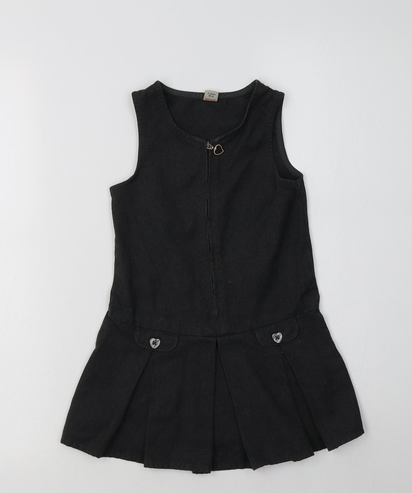 TU Girls Grey  Polyester Pinafore/Dungaree Dress  Size 3 Years  Round Neck  - School Wear