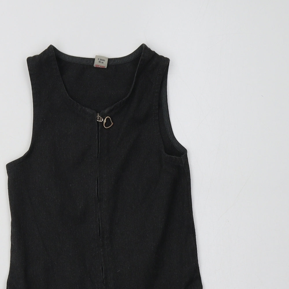 TU Girls Grey  Polyester Pinafore/Dungaree Dress  Size 3 Years  Round Neck  - School Wear