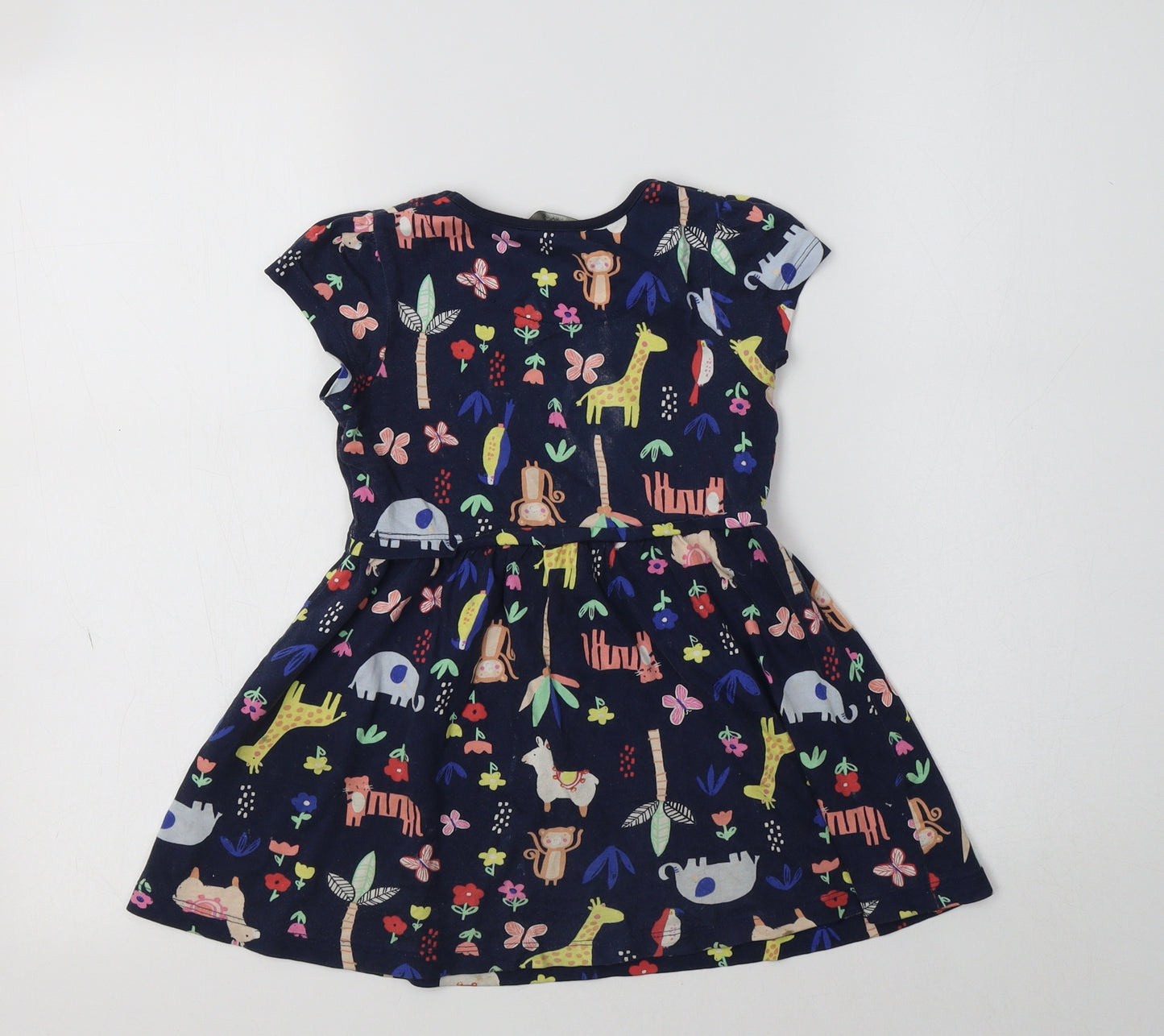 George Girls Blue Geometric Cotton Fit & Flare  Size 3-4 Years  Crew Neck  - Jungle Animals