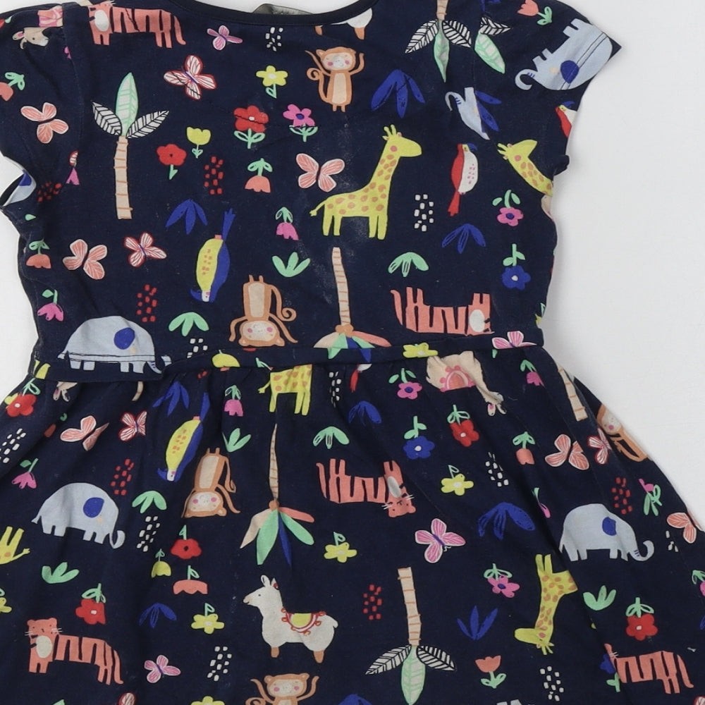 George Girls Blue Geometric Cotton Fit & Flare  Size 3-4 Years  Crew Neck  - Jungle Animals