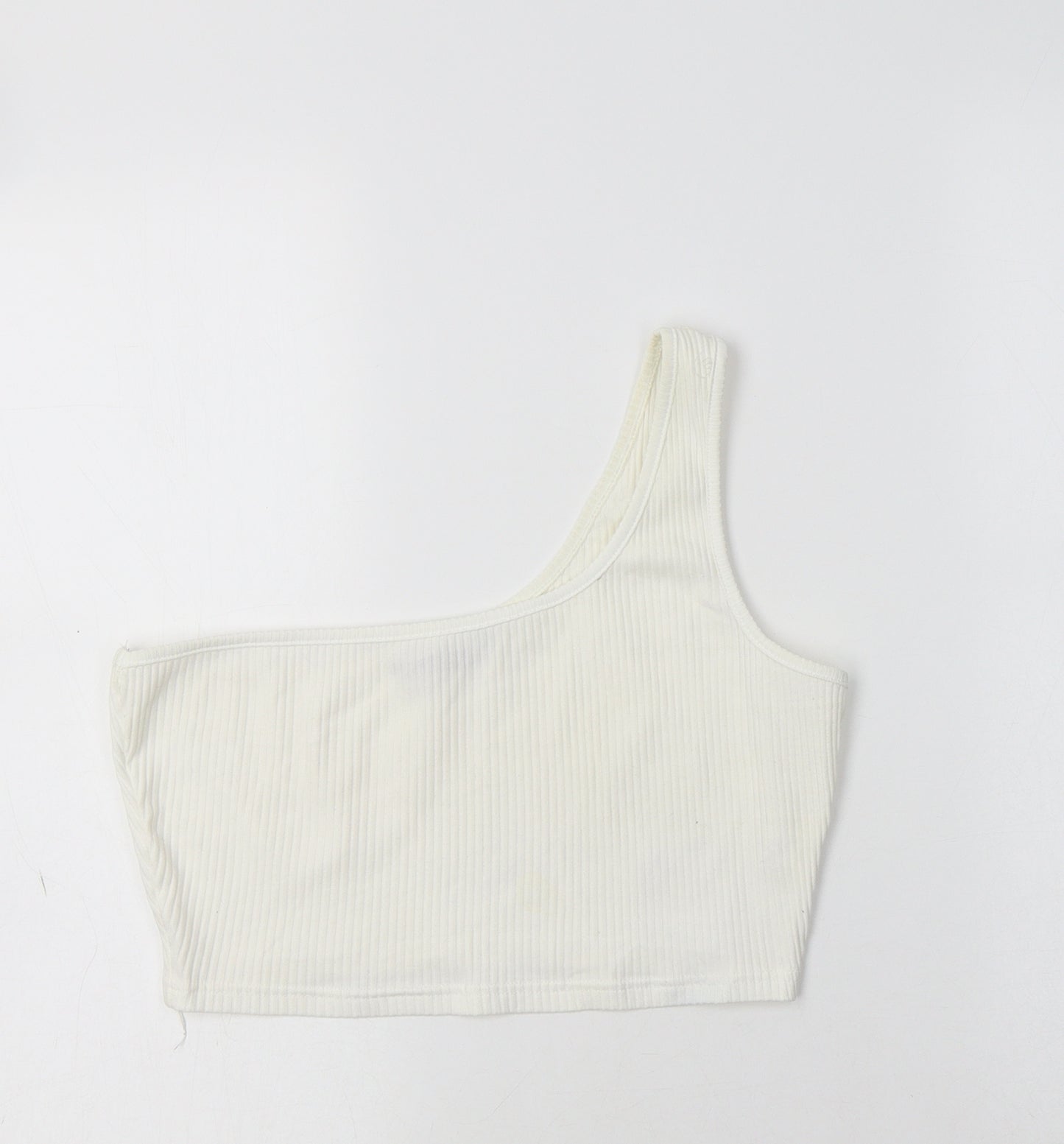 SheIn Womens White  Cotton Cropped Tank Size M One Shoulder